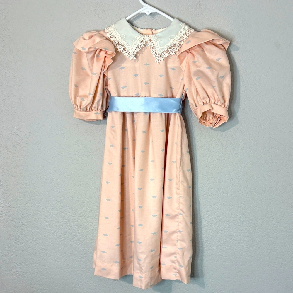 VTG Sarah Kent Pink Blue Print Lace Dress 6X